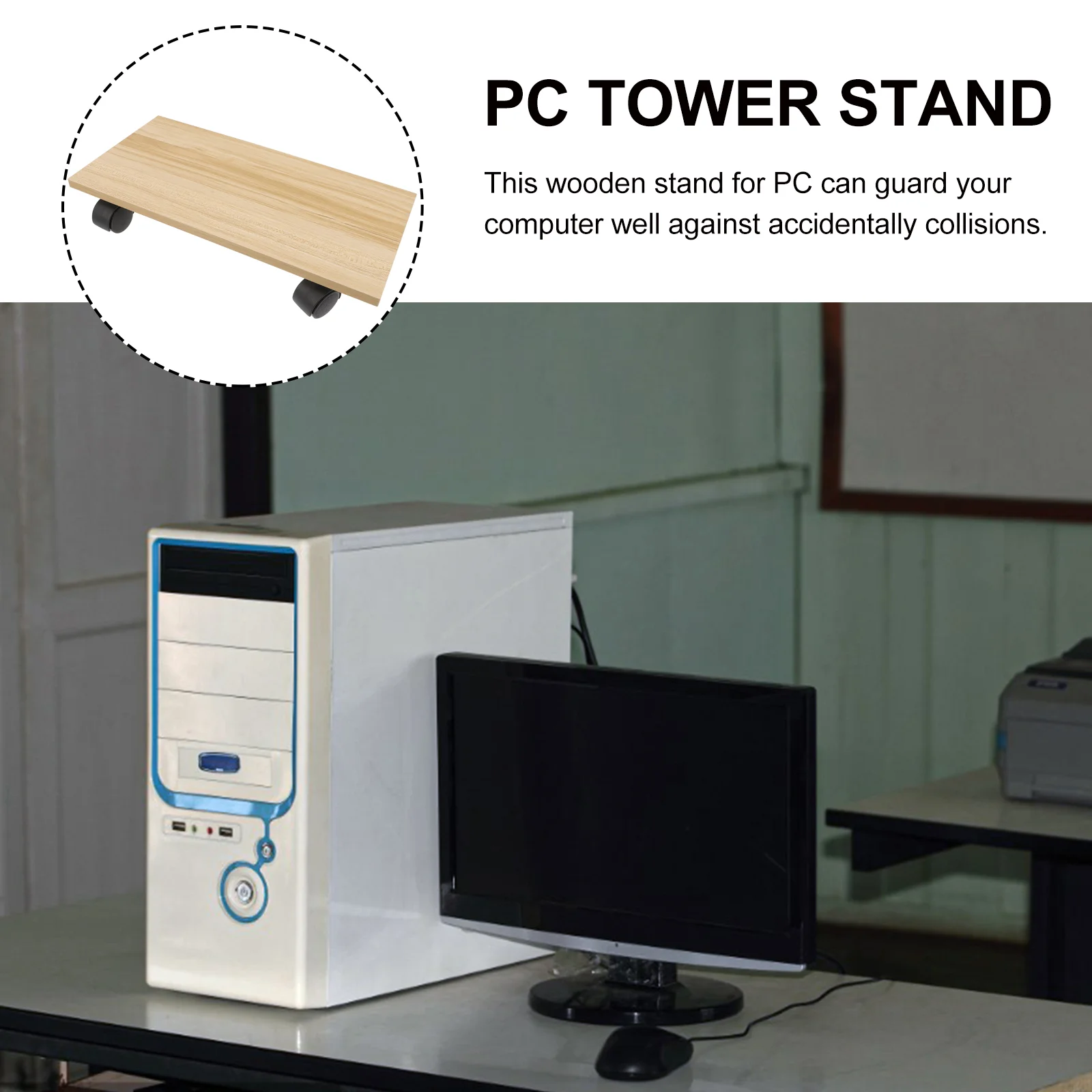 Computer Stand Lapdesk Tower under Fall The Ground Desktop Accessories Wooden Mobile Cart