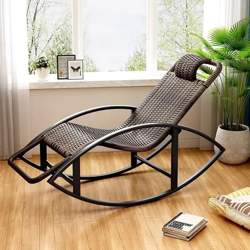 Outdoor Rocking Chair Balcony Backrest Chair Leisure Recliner Wrought Iron Adult Elderly Lunch Break Free Rattan Chair Wholesale