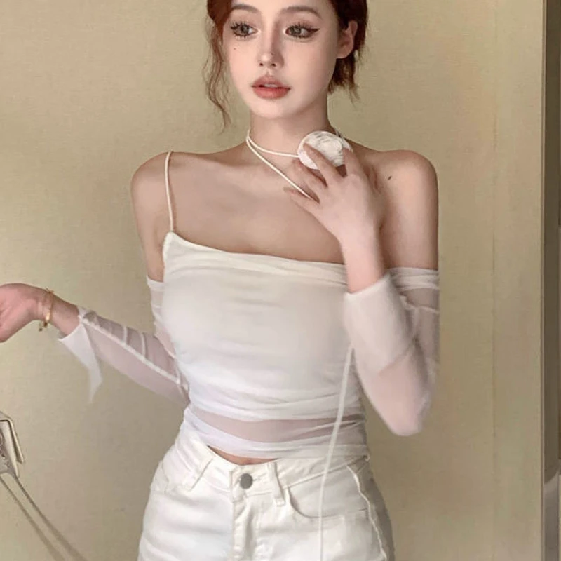 Camis Women Sexy Hotsweet Summer New Off Shoulder Female Crop Tops Casual Korean Style Gentle Daily All-match Vintage Fashion