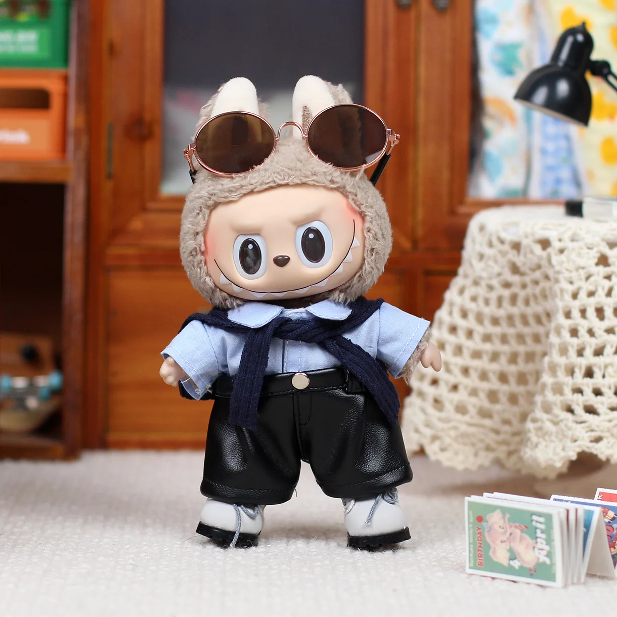 For Labubu V2 V1 Plush Idol Clothes Outfit Accessories College Cultural Administrative Travel Style Kid Toy Gift Labubu Clothes