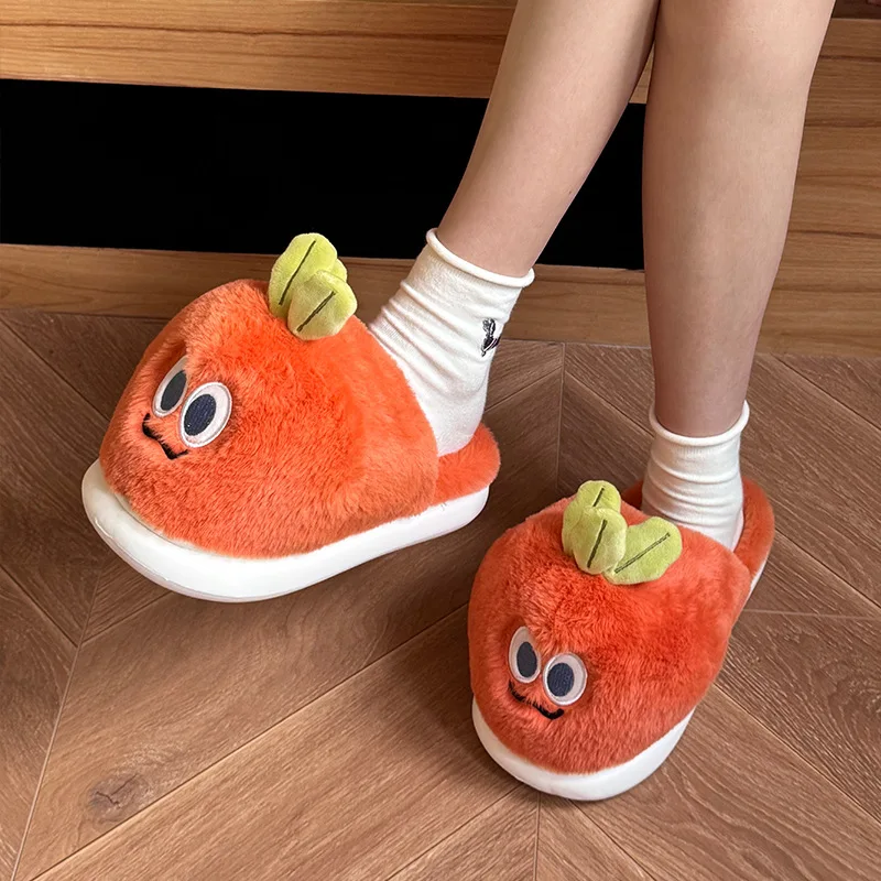 

Lovely creative carrot slippers woman shaggy puffy indoor warm mules shoe radish women winter personalized slipper birthday gift