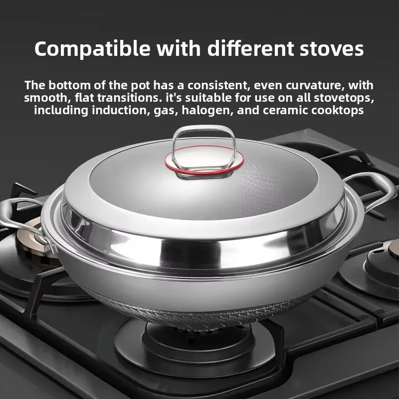 b30 binaural stainless steel wok non-stick flat bottom large household cooking less oil fume uncoated double-sided screen