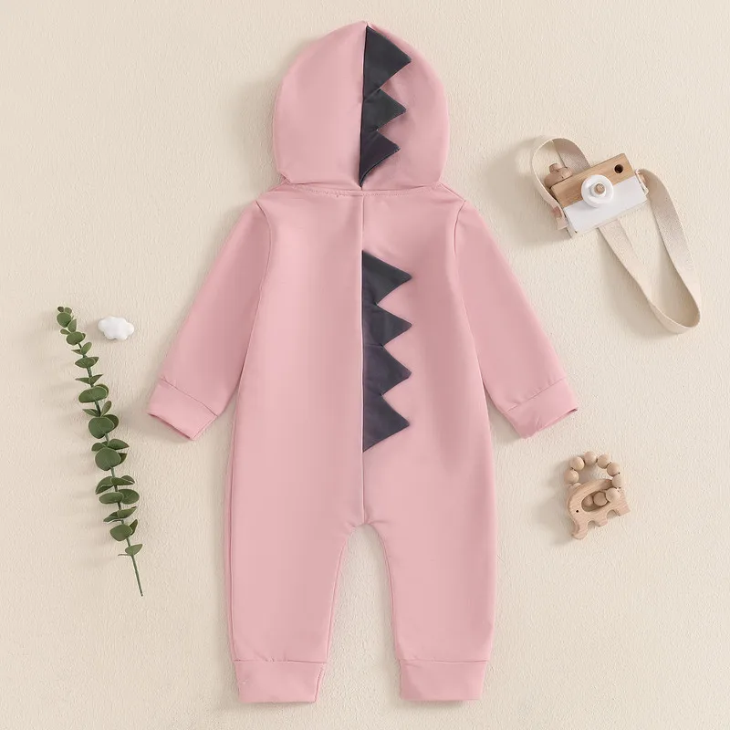 RUEWEY 0 to 12 Months Baby Boy Girl Dinosaur Romper Spring Autumn Clothes Long Sleeve Hooded Zipper Closure Jumpsuit