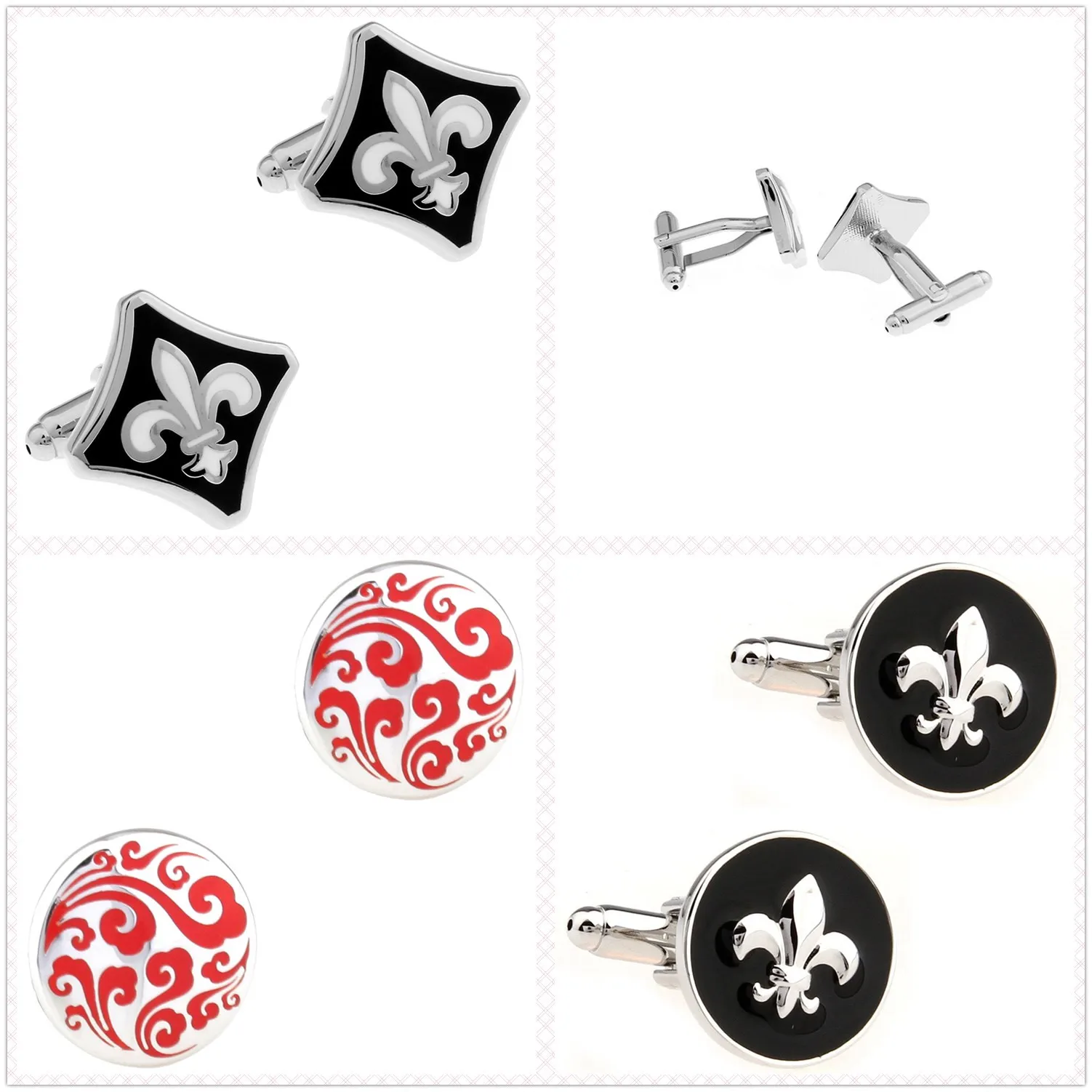 4 Styles TZG Enamel Cufflinks Men Cuff Links Black Red Flowers 1 Pair