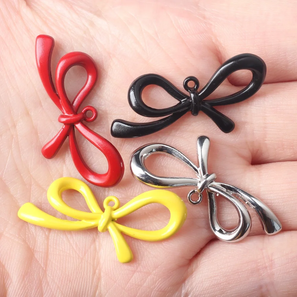 DIY Jewelry Findings Oil Drop Rubber Enamel Alloy Ribbon Tie Bow Metal Charms Alloy Necklace Bracelet Earring DIY 15*34mm 50pcs