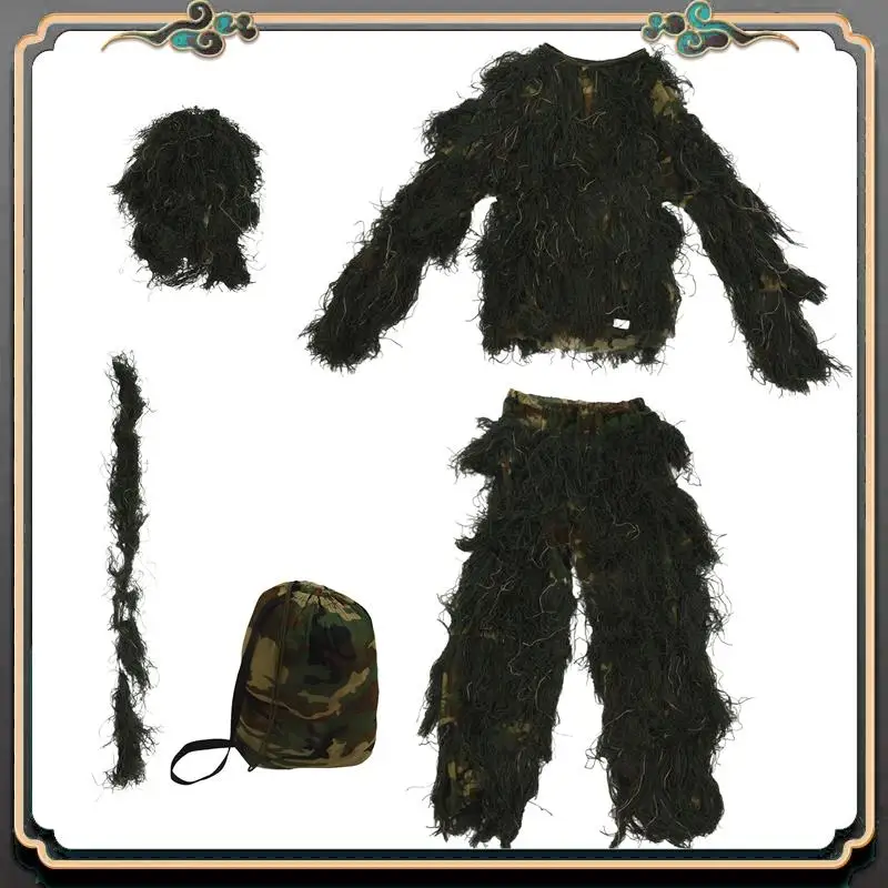 

B11A-5 In 1 Ghillie Suit,3D Camouflage Outdoor Hunting Apparel Including Jacket,Pants,Hood,Carry Bag For Adults Kids Youth