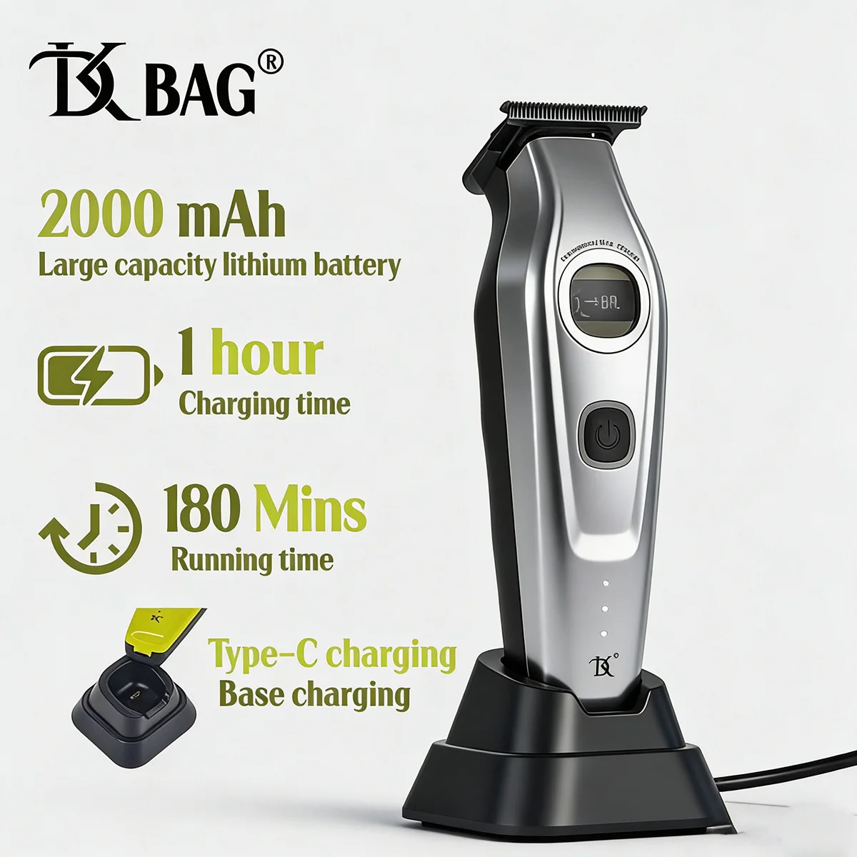 DKBAG Professional Men's Hair Trimmer DK088 Outer Rotor Brushless Barber DLC Scalelike Blade Base Charger Hair Finishing Clipper