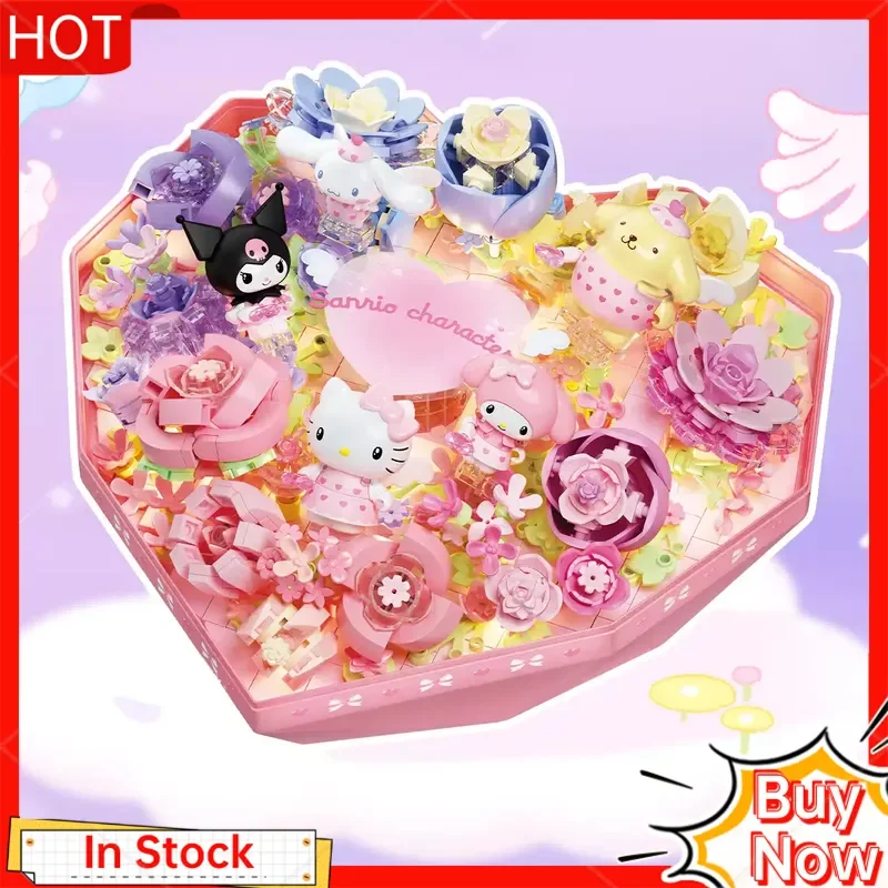 

AREAX Sanrio Characters Heart Signal Series Building Blocks Toy Gift Flower Box Bouquet Ornament for Girls Blind Box Collectible