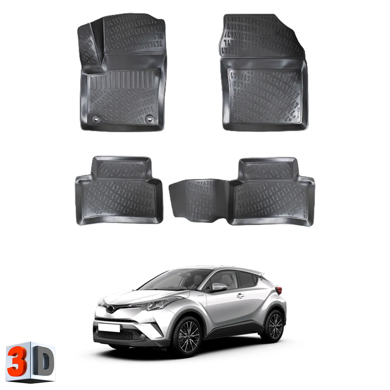 Toyota C-HR - (2016-2022) Floor Mats Liner Waterproof 3D - (Black)