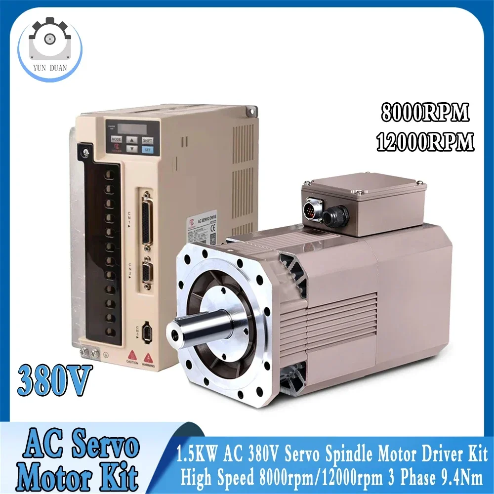 

1.5KW AC 380V Servo Spindle Motor Driver Kit High Speed 8000rpm/12000rpm 3 Phase 9.4Nm 178mm Flange Constant Power for CNC Lathe