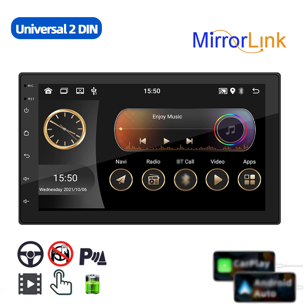 Dual Din Touch Screen GPS Navigation Support Wireless 7in Link WiFi Bluetooth FM Car MP5 Player 1+16G