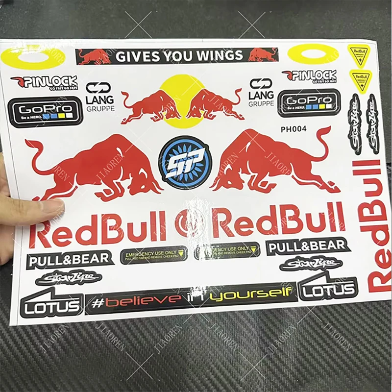 

Светоотражающие наклейки на шлем Red Bull, комплект наклеек на бак