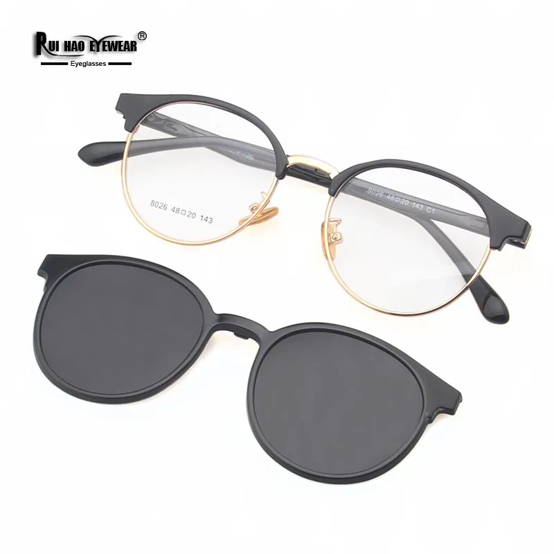 

Retro Eyeglasses Frame With Polarized Clip on Sunglasses Eyebrow Design Glasses Frame Customize Prescription Glasses 8026