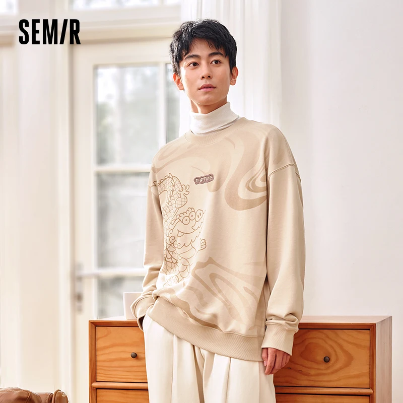 Semir Sweatshirt Men 2024 Spring New Exquisite Printed Round Neck Pullover Top Loose Sweater Men