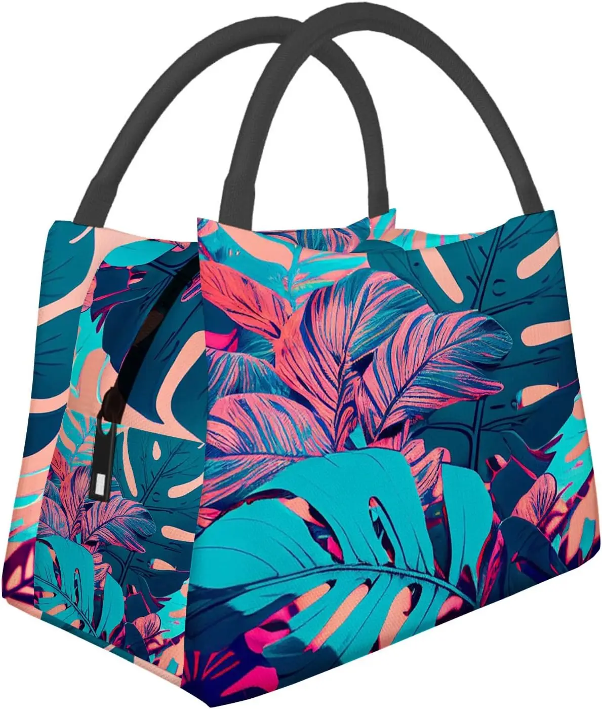 Tropical Leaf Leaves on a Pink pattern Lunch Bag For Women Men Insulation Portable Lunch Box Tote Bags for Work Picnic