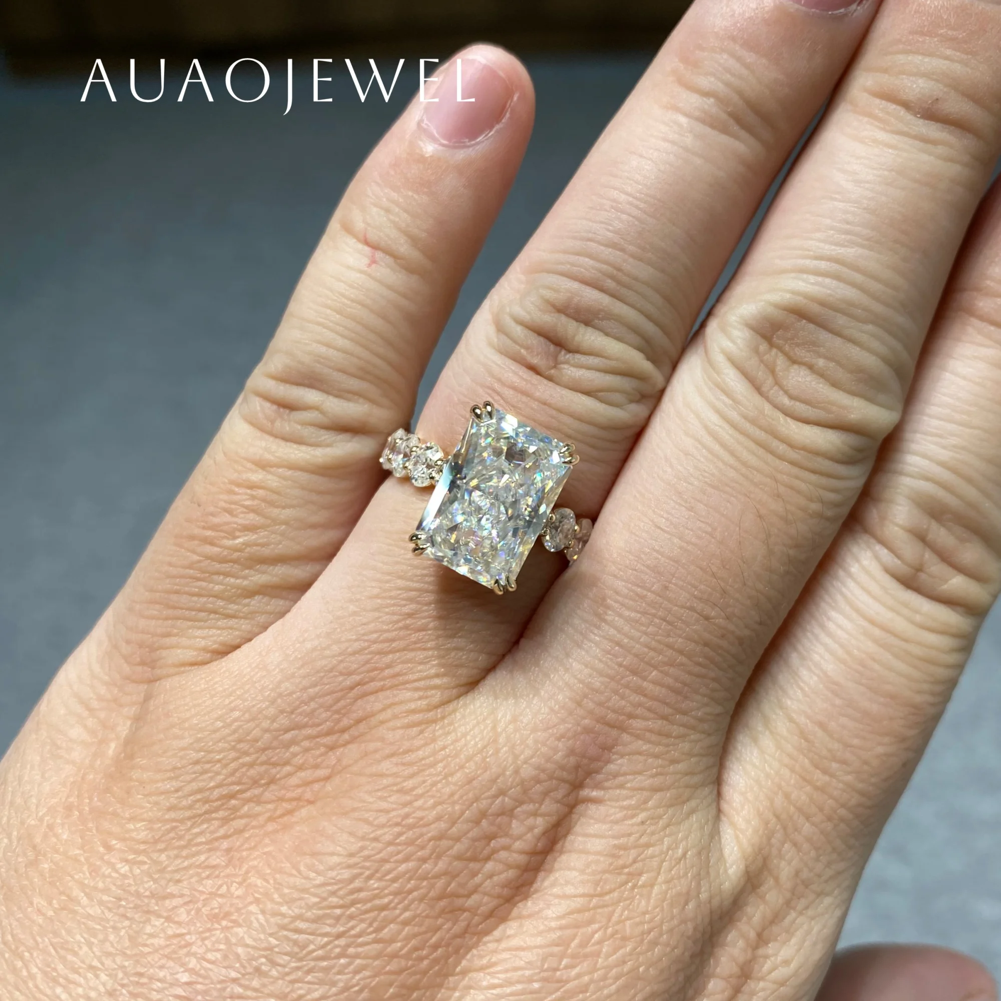 

AUAOJEWEL 7Carat 9X13Mm Radiant Shape Moissanite Fashion Ring Real Gold 18K 9K 14K Original Silver 925 Designer Luxury Jewelry