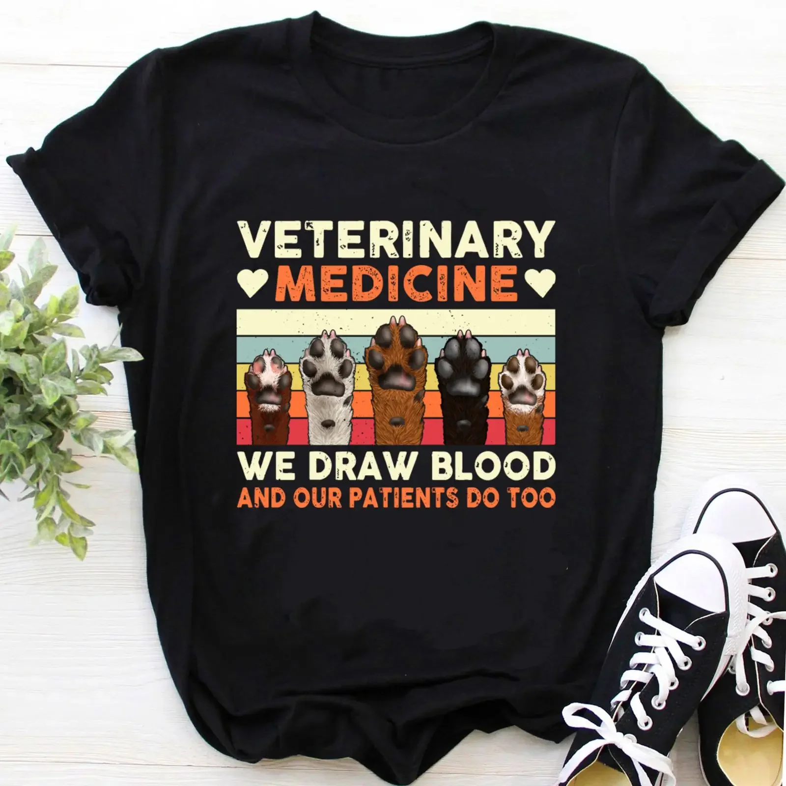 Veterinary Medicine Funny Quote T Shirt Retro Paw Print Vet Tech s for Veterinarian Technician Staff Apparel vintage Washed