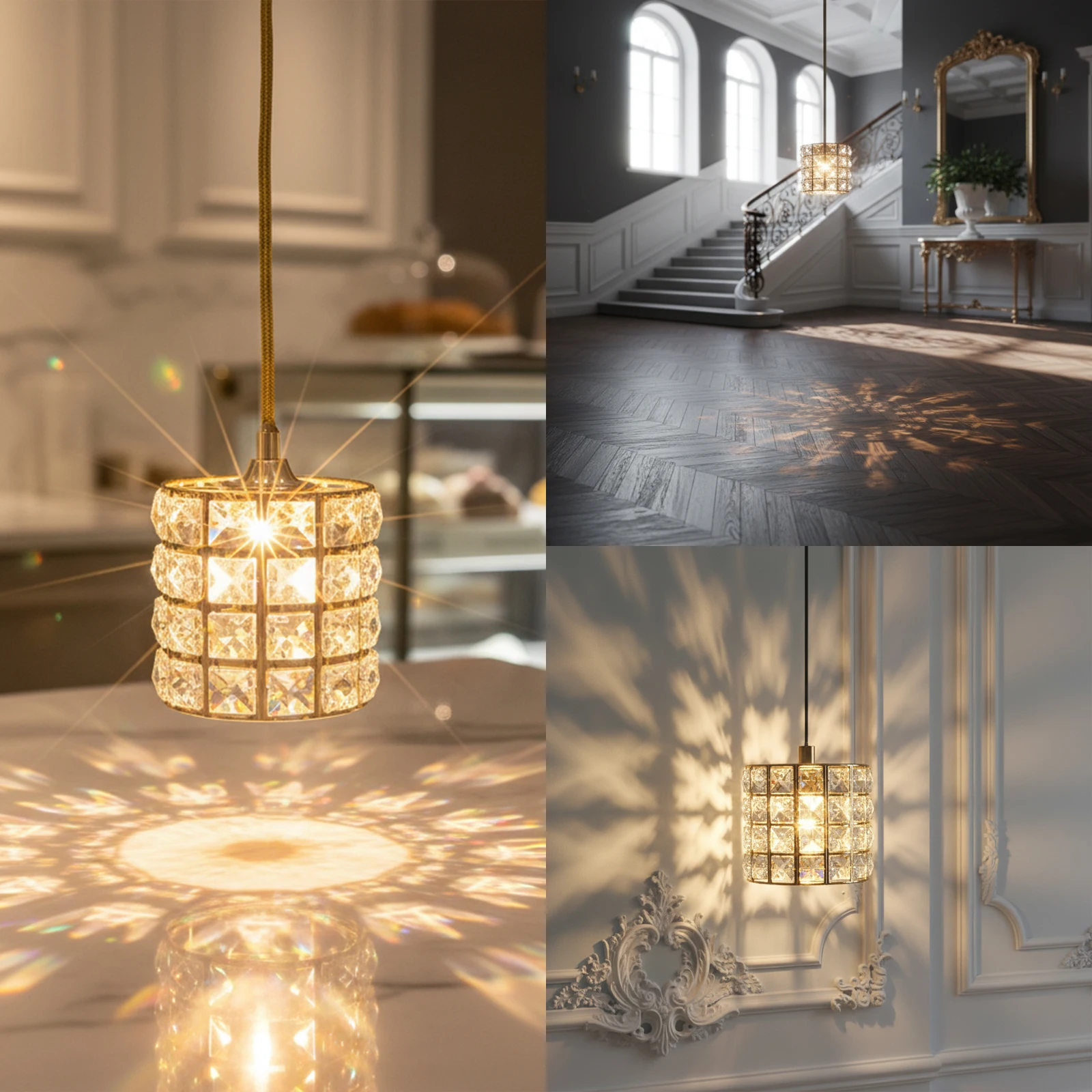 Gold Crystal Cylinder Lampshade Replacement Cover Pendant Wall Table Chandelier Shade Home Dining Cafe Decor No Bulb Wire