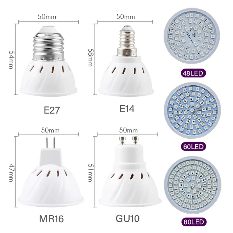 Imagem -02 - Full Spectrum Led Grow Light Lâmpada Phyto Fitolamp para Mudas Interiores Flor Fitolamp 220v E27 E14 Mr16 Gu10 10 Pcs