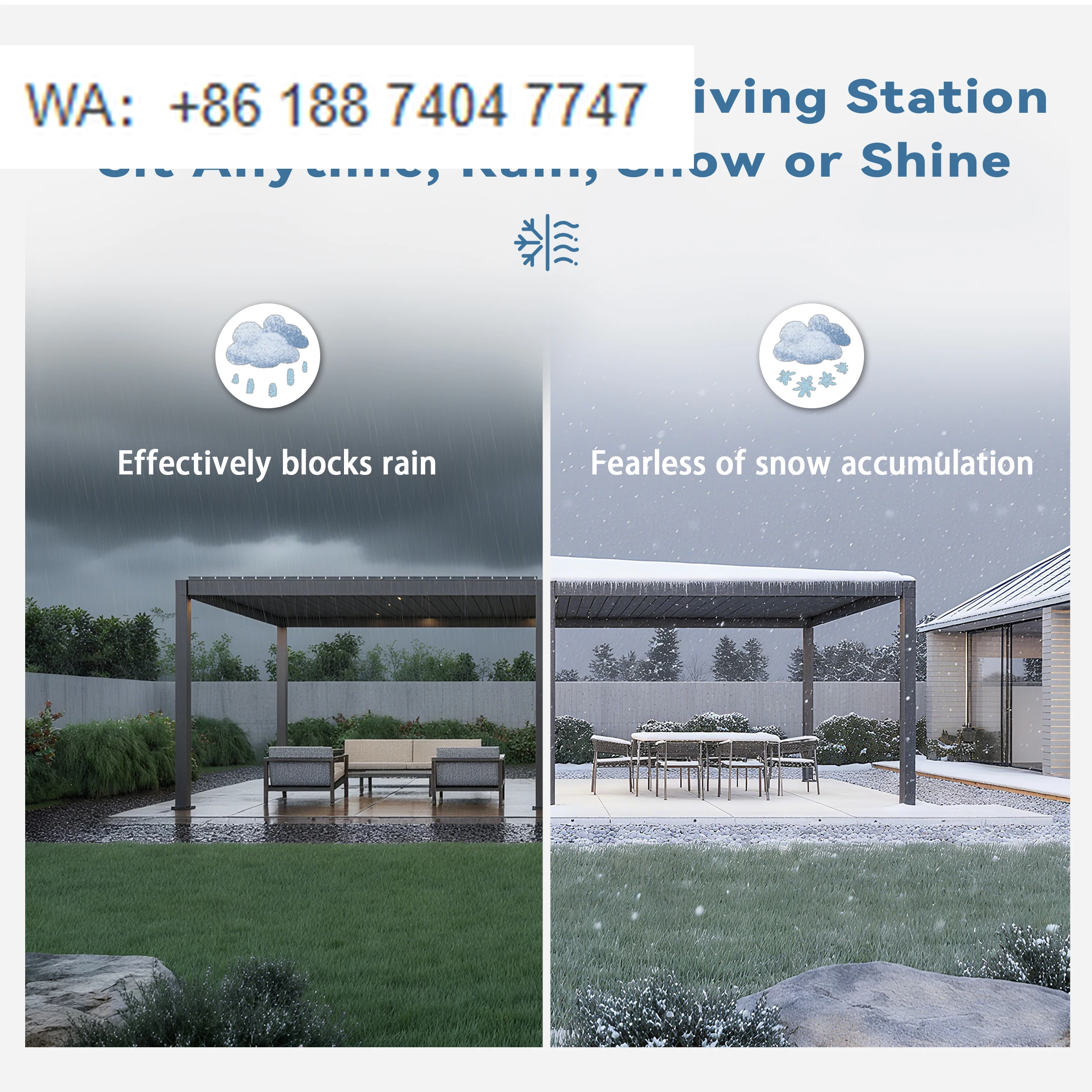 

Биоклиматическая пергола из алюминия с порошковым покрытием, водонепроницаемая, для улицы, OEM | Садовый шатер-беседка 3x3м, 3x4м, 4x4м, 6x4м