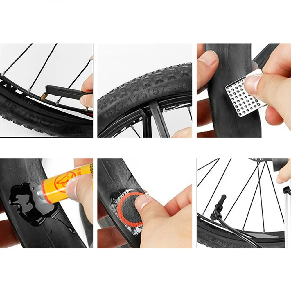 Bike Tire Repair Kit Multifunctional Crowbar File Glue Patches for Emergency on Road Cycling Essentials Tire Patch Kit