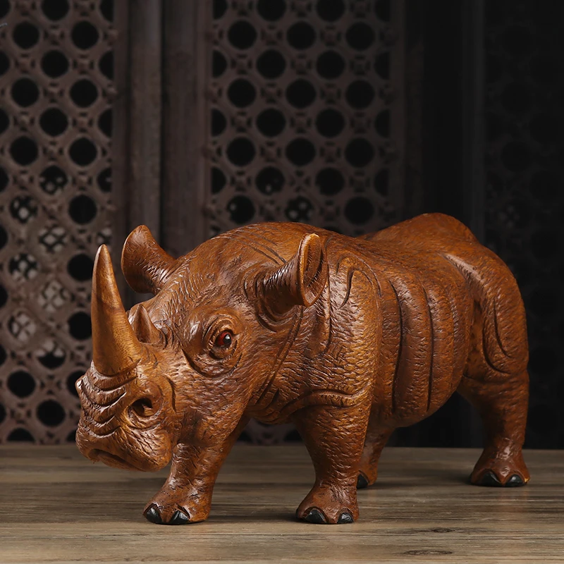 Thai Wooden Rhinoceros Ornament - Creative Southeast Asian Style Home Decor, Perfect for Living Room Tabletop, TV Cabinet