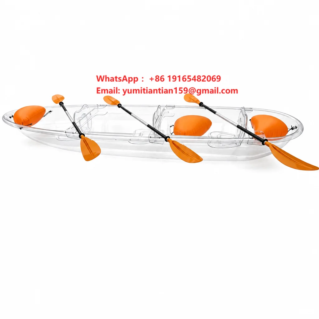 3 Person Transparent Crystal Kayak Clear Bottom Polycarbonate See Through Boat Wholesale Outdoor Water Sport