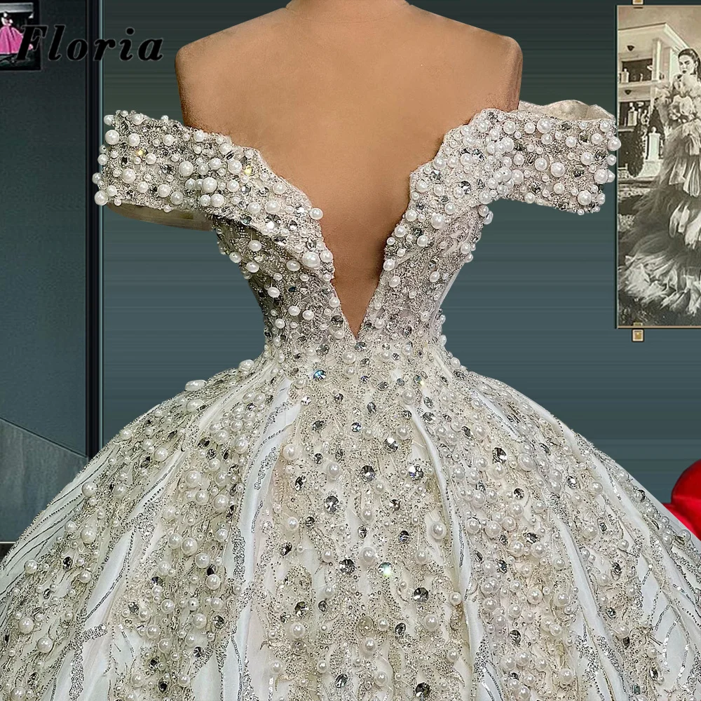 Floria Saudi Arabia Long Evening Dresses For Weddings Full Pearls Couture Prom Party Dress 2023 Robes Dubai Wedding Women Gowns