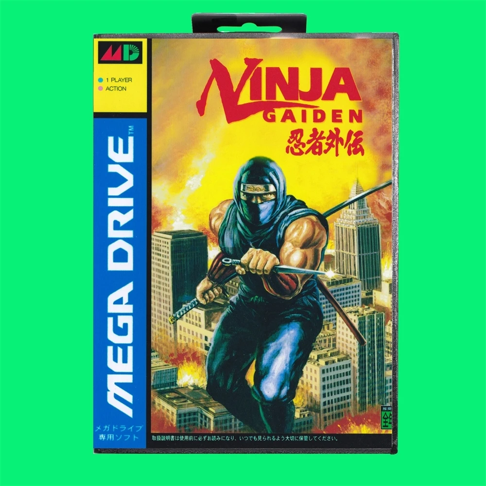 ตลับเกม Ninja Gaiden 16bit การ์ดเกม MD พร้อมฝาครอบ JP กล่องขายปลีกสำหรับ Sega MEGA DRIVE