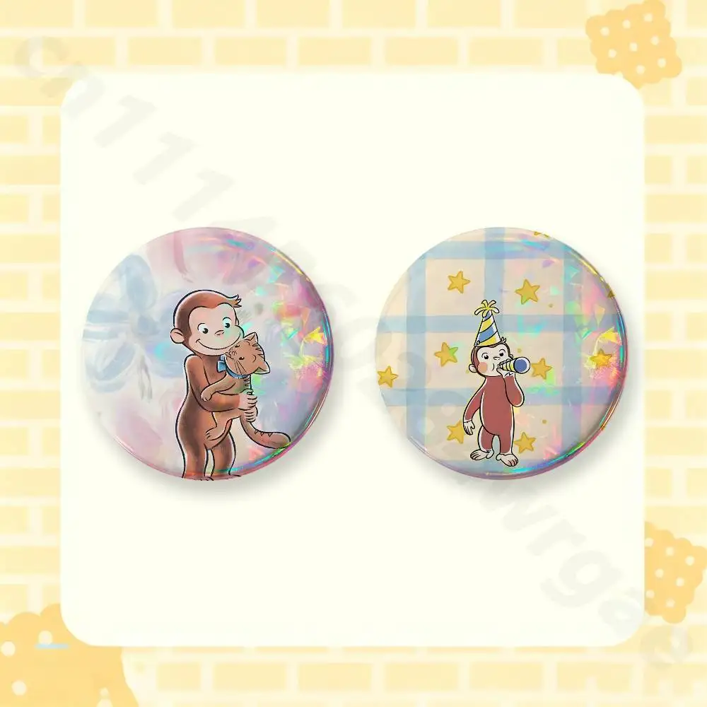zoo Curious cute George 2 Pieces Badge Brooches on Backpack Clothes Handmade Round Enamel Pins for Jewelry
