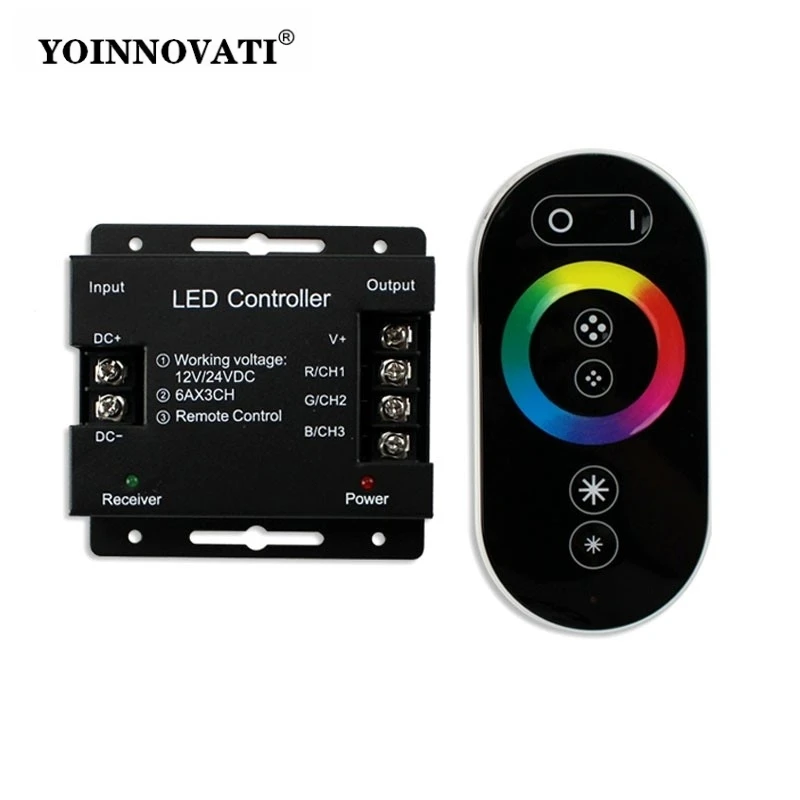 RF Wireless Touch Remote Controller, 18A RGB LED Strip Dimmer Switch for Color Changing Light Panels & Modules