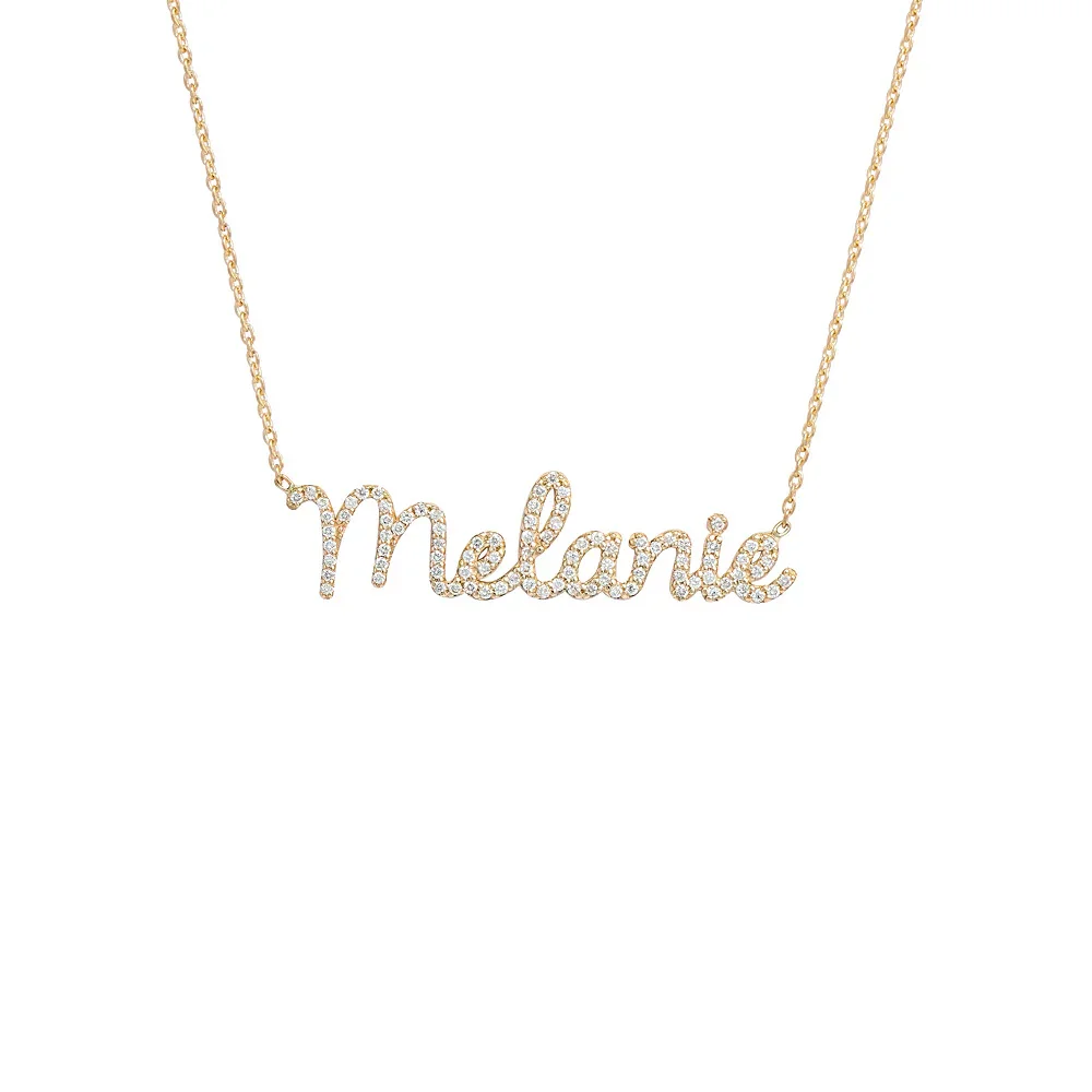 

Custom Zircon Name Necklace Gold Plated Fine Chain Artistic Script Letters Gift For Women Christmas Anniversary Valentine Gift