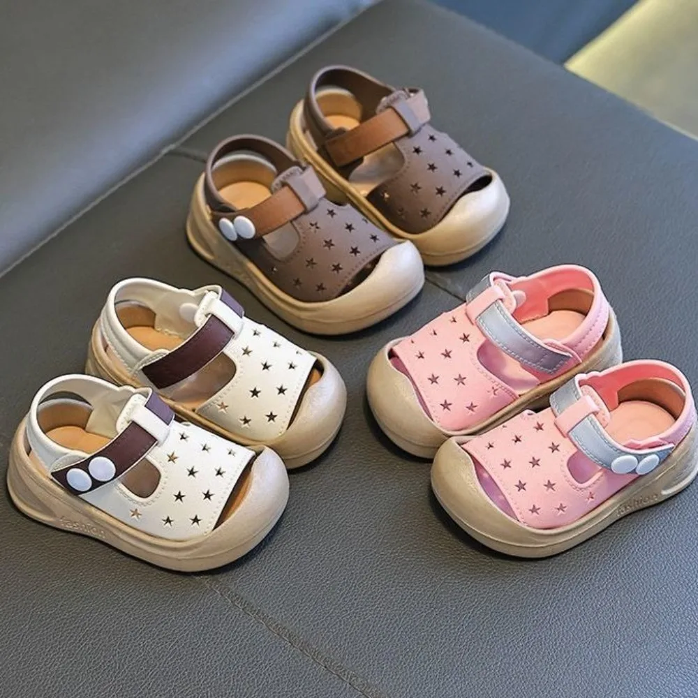 1pair Hollow Star Infant and Toddler Sandals with Straps Anti-kick Baby Toddler Shoes Soft Sole Closed Toe Children's Shoes