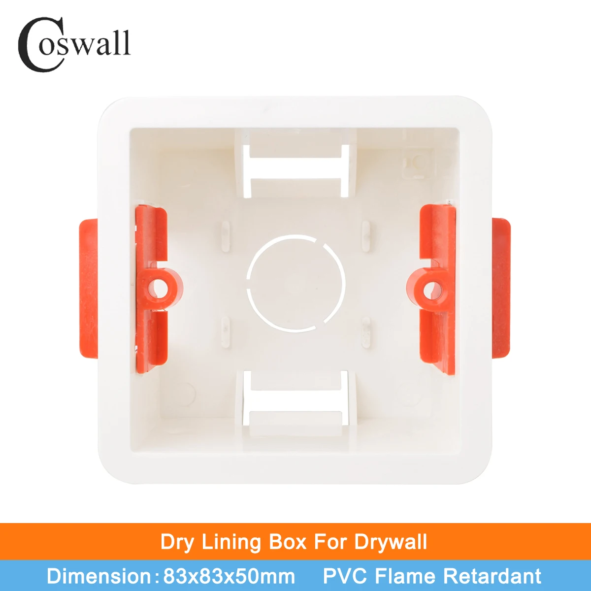 Coswall 1 Gang PVC Dry Lining Box For Gypsum Board / Drywall / Plasterboad 50mm Depth Wall Switch BOX Wall Socket Cassette