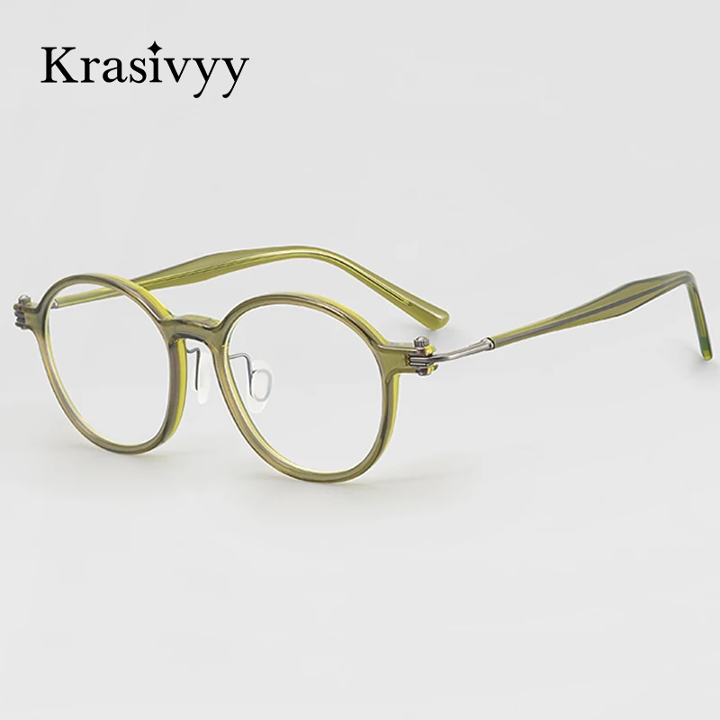 Krasivyy Vintage Acetate Glasses Frame Men Round Luxury Brand Titanium Myopia Prescription Eyeglasses Women New Korean Eyewear