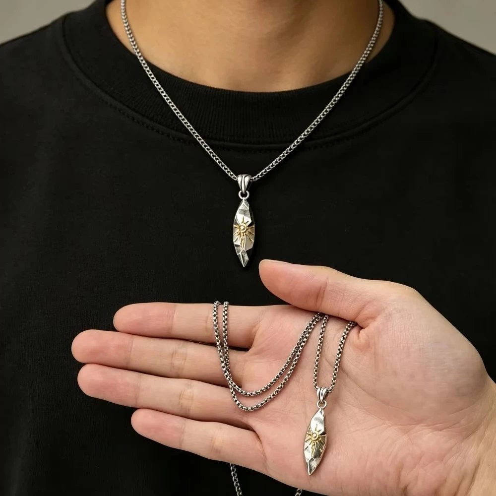 Vintage Meteorite Wishing Stone Pendant Necklace for Men Women Zinc Alloy Neutral Daily Party Birthday Holiday Accessory Gift