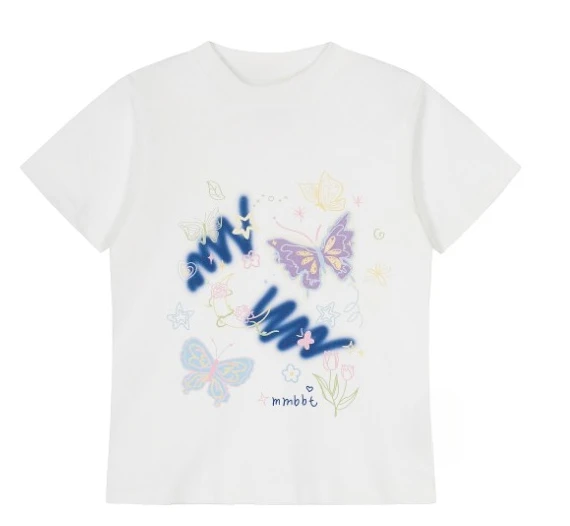 

2025 Fashion 100% Pure Cotton Women's Butterfly Star Pattern Printed Short sleeved T-shirt Fashion Versatile