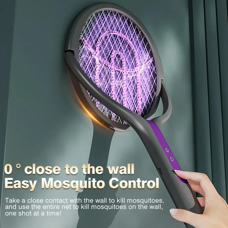 2800V Intelligent Mosquito Swatter With Extension Handle Electric Mosquito Killer 5-Layer Protection Rechargeable Mosquito Racke