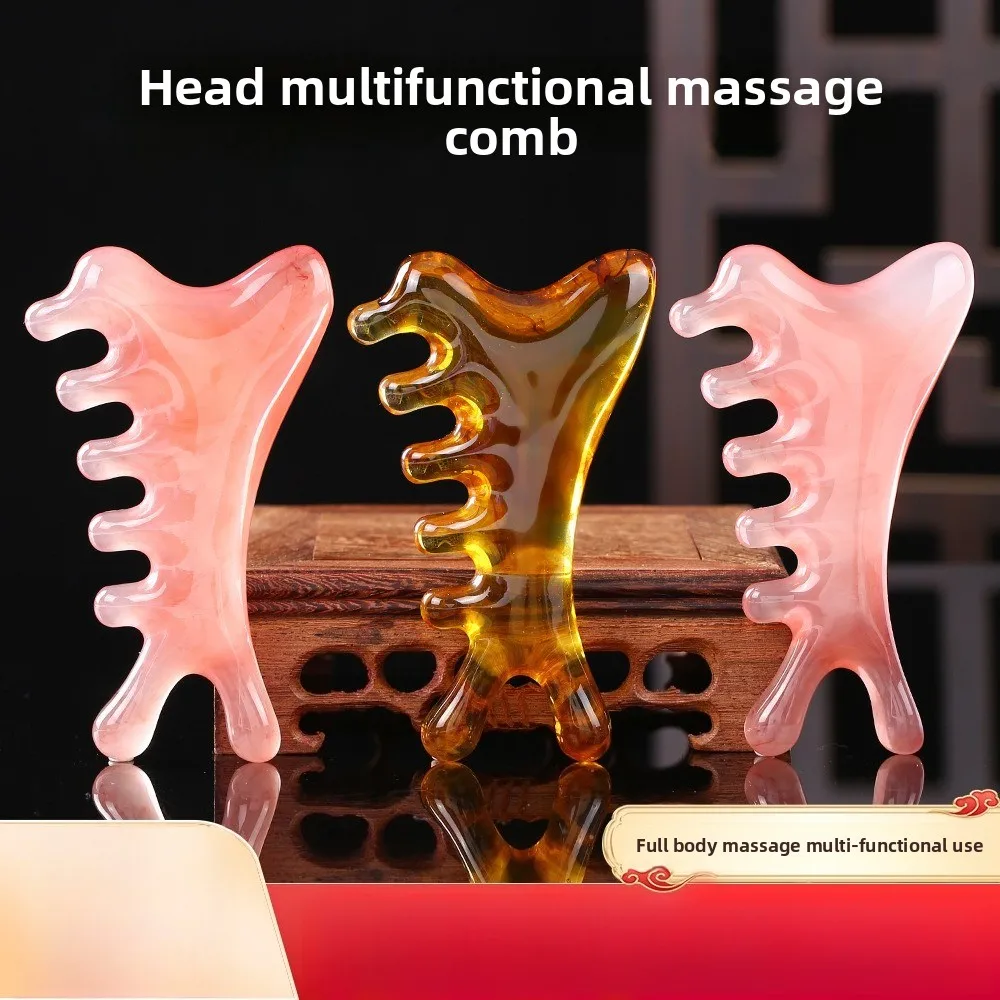 

4-in-1 Resin Massage Comb - Sandalwood Gua Sha & Scalp Therapy Tool, Facial Meridian Massager & Acupressure Stimulator