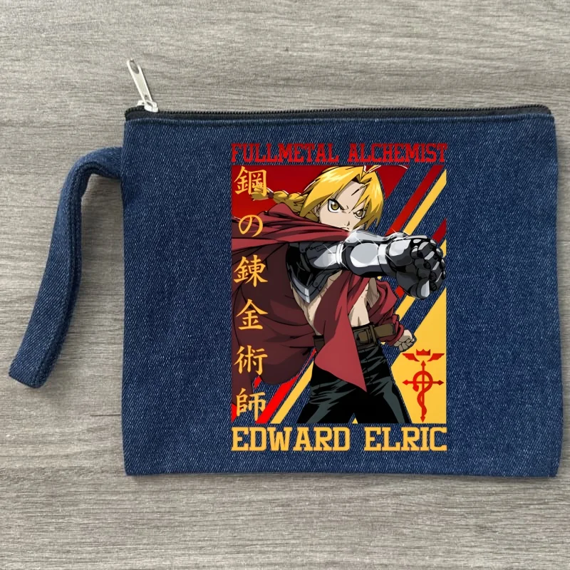 

Fullmetal Alchemist Edward Elric Alphonse REVOLTECH YAMAGUCHI Canvas Storage Pouch Multi Functional Denim Cosmetic Bag DIY
