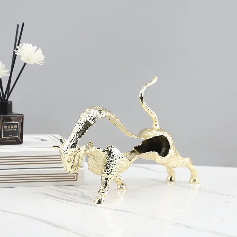 

Gold-plated Hollow Metal Bull Statue Animal Sculpture Decorative Piece for Living Room Bedroom or Entryway Home Decoration Gift