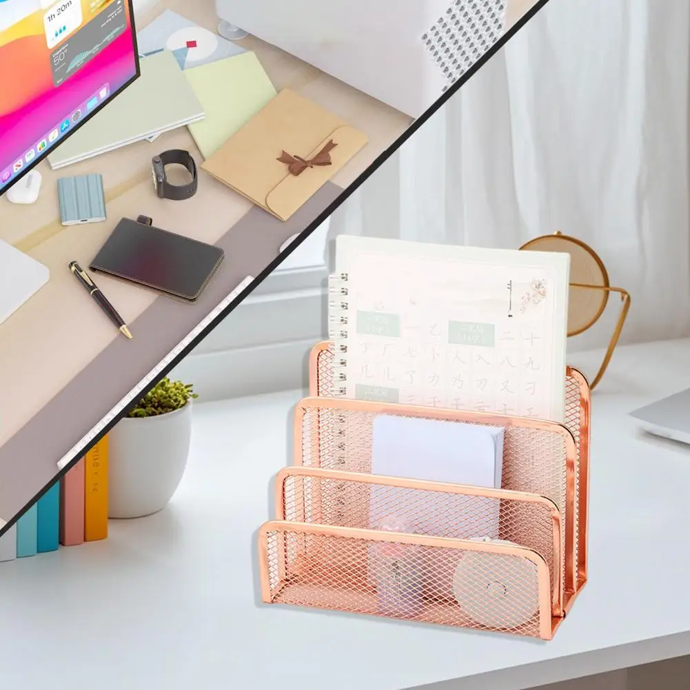 แฟ้มโลหะOrganizerตาข่ายโลหะโต๊ะMail Organizer 3 ช่องแนวตั้งRose Goldผู้ถือแฟ้มสําหรับOffice Workspace