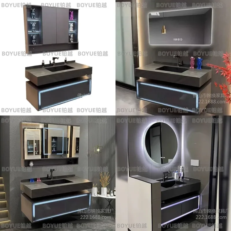 for Bathroom Cabinet Combination Wash Basin Simple Folding Mirror Cabinet Integrated Bathroom Vanity Unit Feng Shui Design