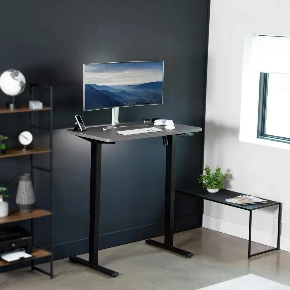 Scrivania stand up con memoria elettrica regolabile in altezza da 60 x 24 pollici, piano da tavolo monopezzo solido nero, struttura nera, workstation stand