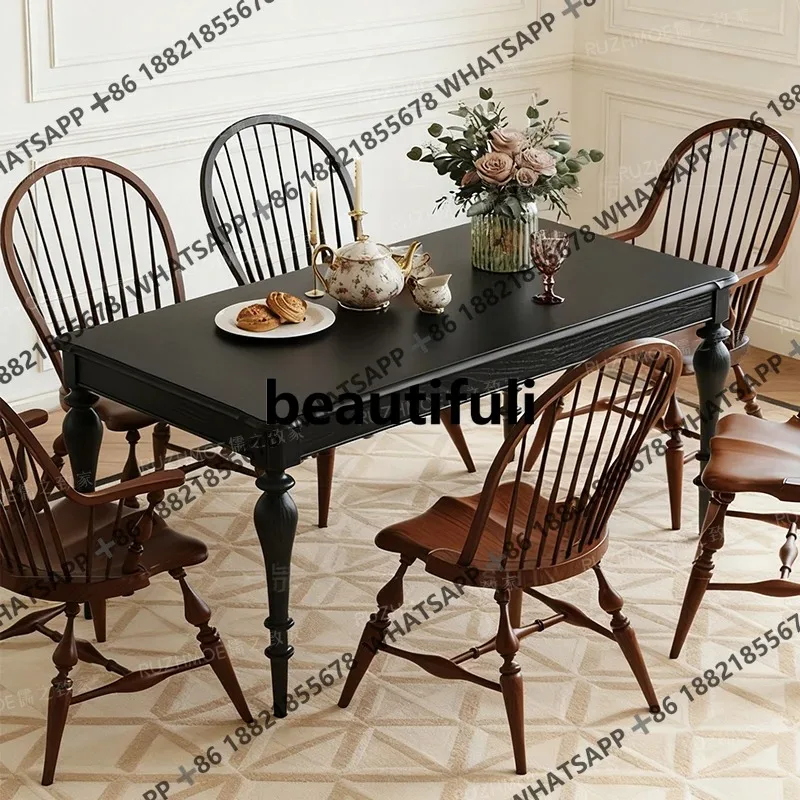 

RR All solid wood French vintage medieval style armrest chair desk dining dining chair for home use