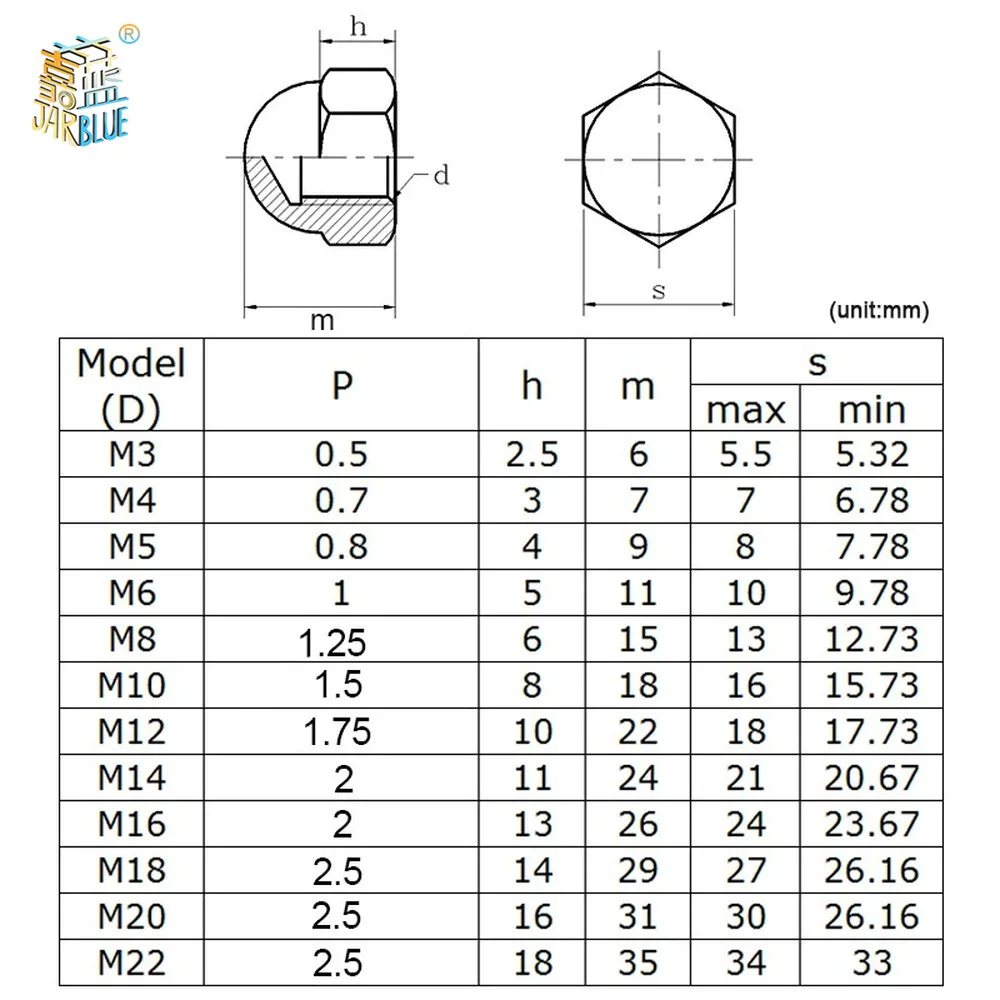 10pcs/lot Acorn Cap Nut M3 M4 M5 M6 M8 M10 M12 M14 M16 M18 A2-70 Stainless Steel Decorative Cap Nuts Caps Covers