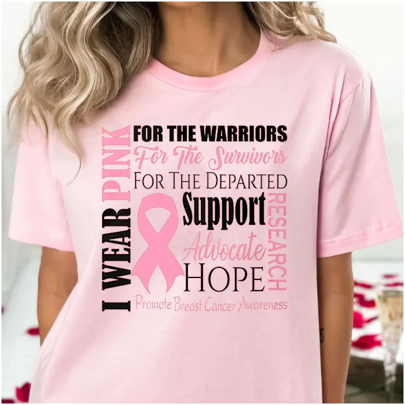 Pink T Shirts Gift for Support of Breast Cancer Survivor Awareness Shirt Gift for Breast Cancer Survivor Pink Ribbon Cotton Tee