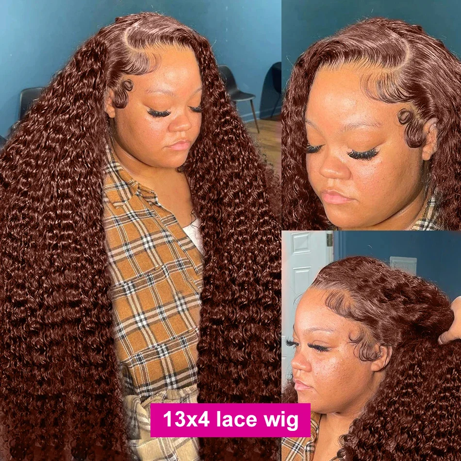 Reddish Brown 13x4 Frontal Wig Deep Wave 30 38 inch 13x6 HD Lace Front Human Hair Wigs 250% Curly Preplucked Brazilian For Women