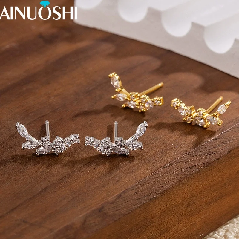 

Мини-серьги AINUOSHI, настоящее серебро 925, круглые серьги с цирконом для женщин, серьги в форме милых цветочных ветвей и пшеницы, подарки