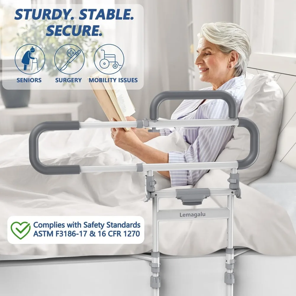 حاجز سرير قابل للتعديل وقابل للطي لسلامة المسنين - يناسب جميع أحجام السرير مع جيب تخزين